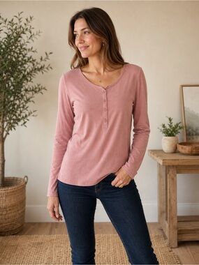 Tilley Women’s Dusty Rose Pink Long Sleeve Henley Top